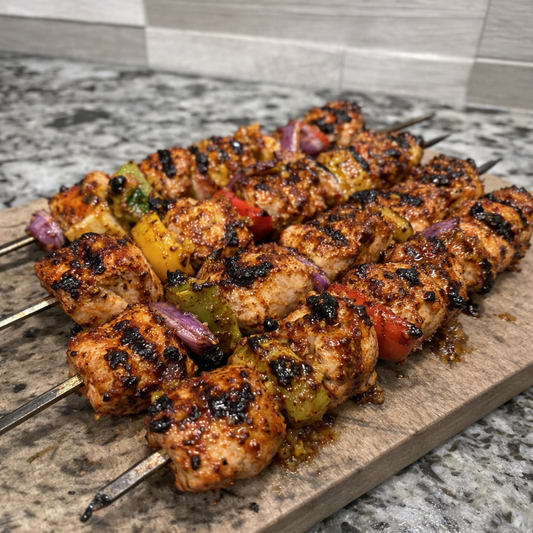 Charred Mustard Glazed Chicken Skewers