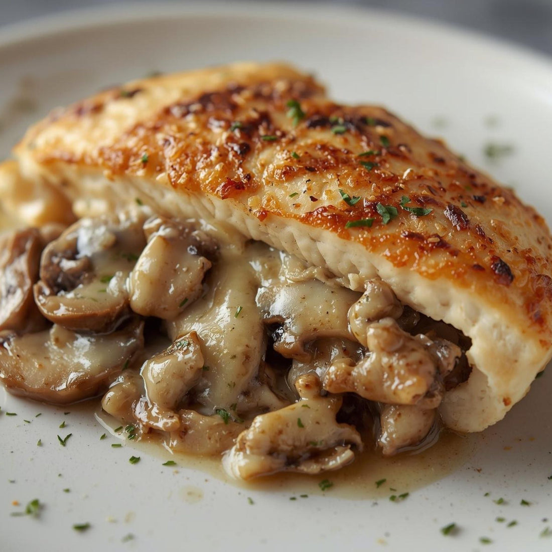 Cheesy Garlic Mushroom Stuffed Chicken