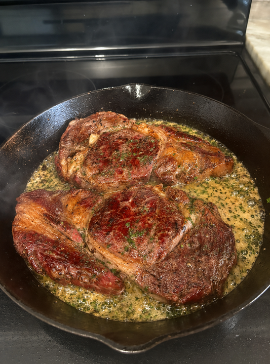 Reverse Seared Alberta Ribeye with Garlic Parsley Compound Butter