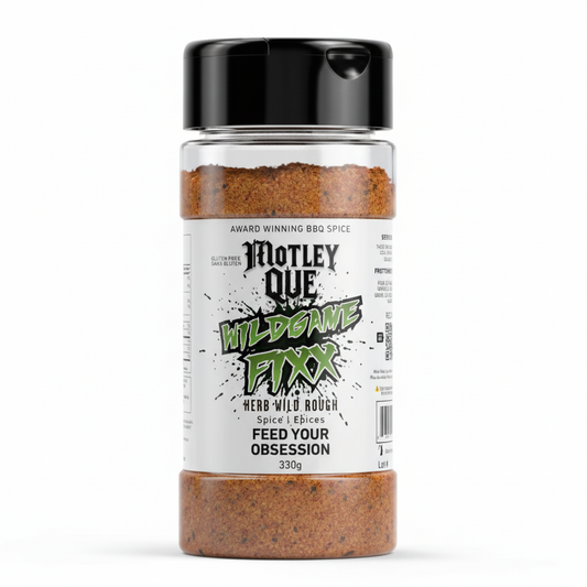 Wild Game Fixx spice jar with the new white label on a white background
